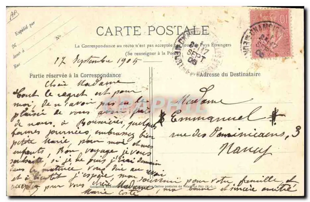 Donjon de Craponne — vista enquadra com renda — H. L. Renda - Verso