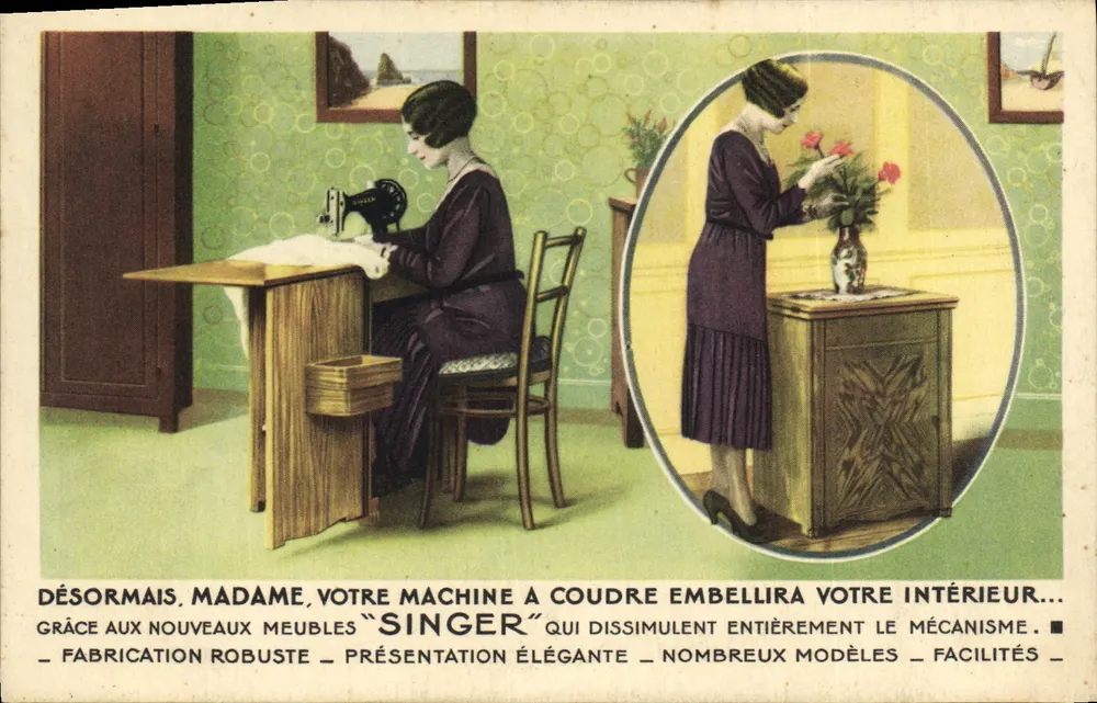 Senhora, sua máquina de costura Singer embelezará seu interior — Fabricação robusta, apresentação elegante, diversos modelos, facilidades - Frente