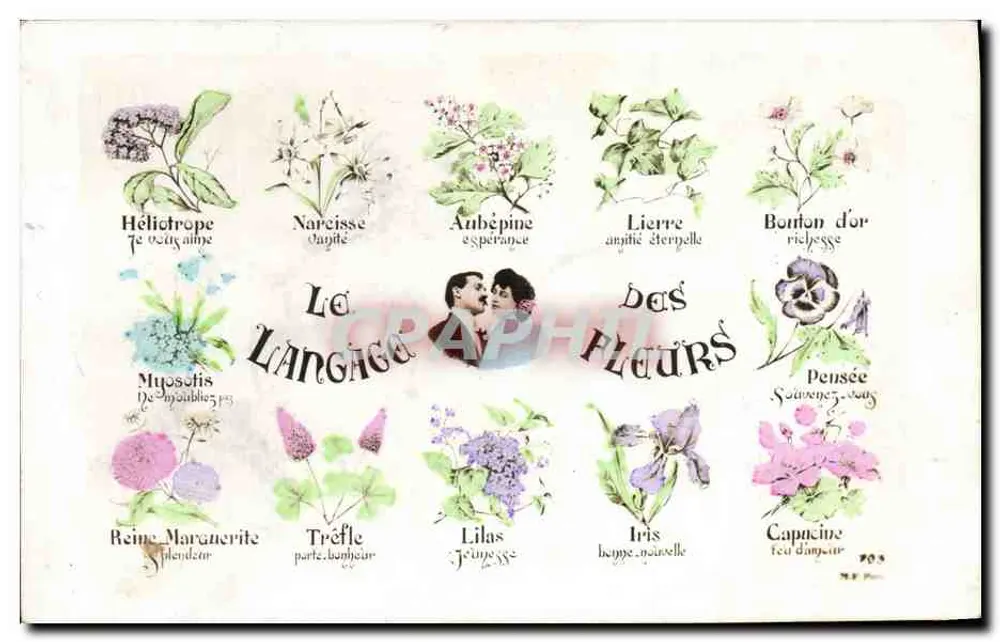 O idioma das flores — Heliotrópio, Narciso, Anêmone, etc. — Editor não identificado, n° 705 - Frente