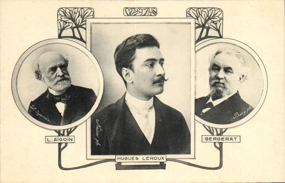 Hugues Leroux — retrato central com L. Aigoin e Bergerat — editor Bary pb - Frente