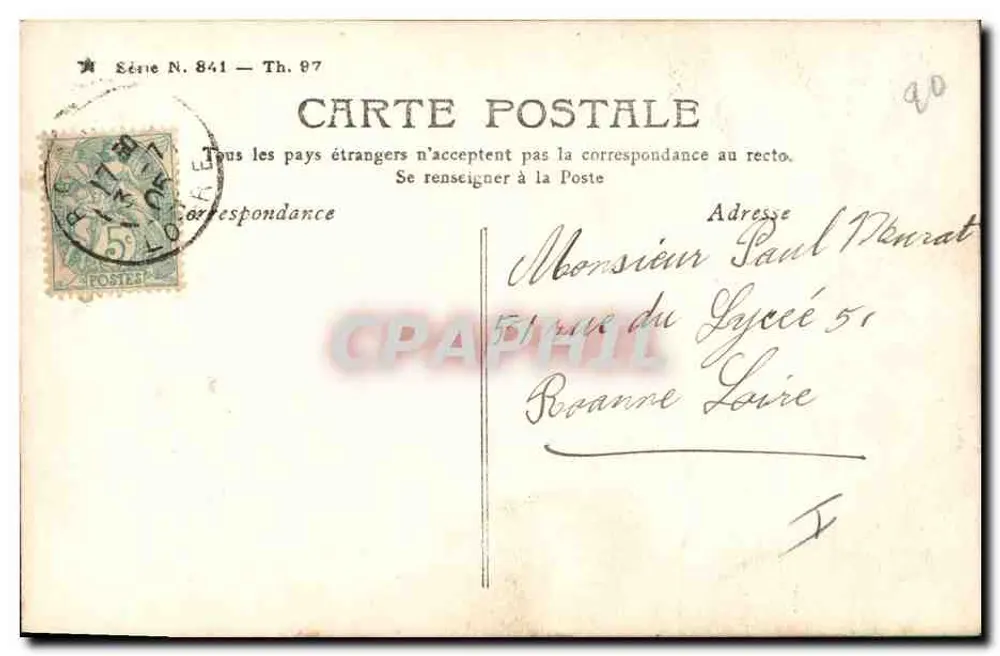 Vrouw in jurk en hoed met veren — Sazérac Paris — Serie N°841 - Achterkant