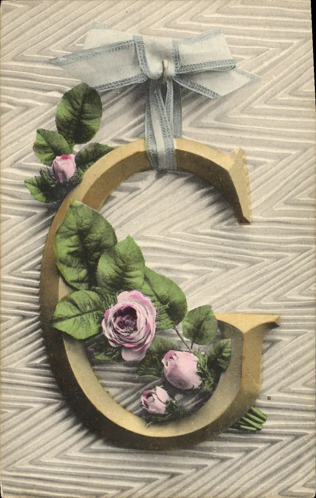 Buchstabe G mit Rosen verziert — Serie 613 von A.S. - Vorderseite