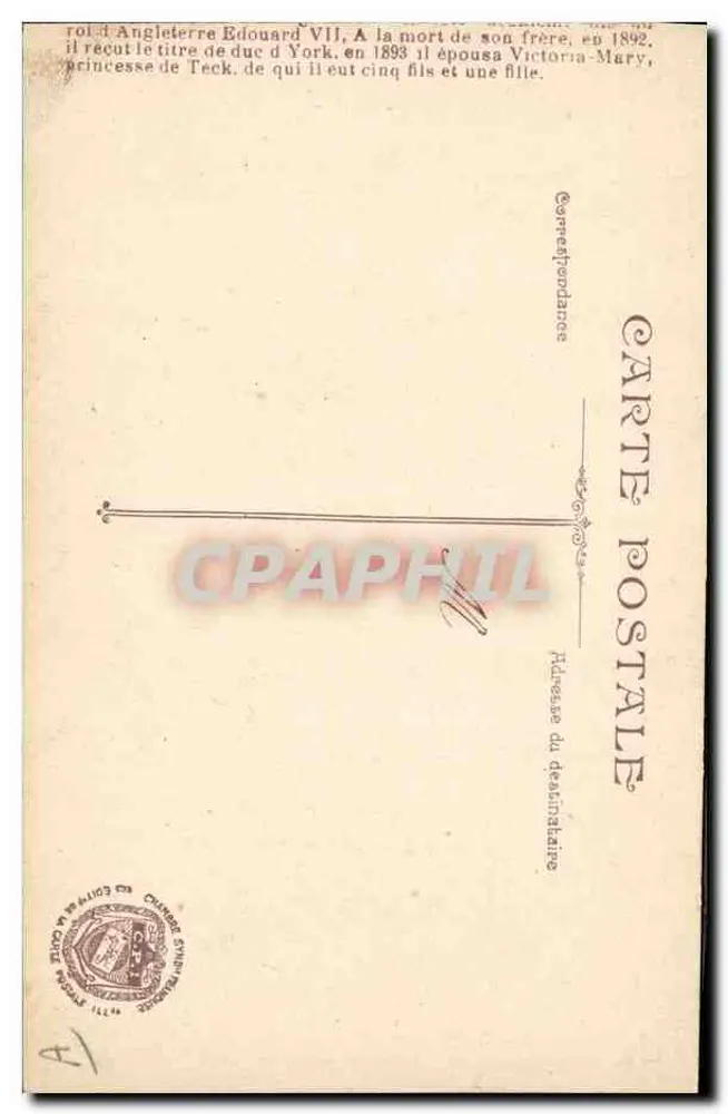 Edouard VII — rei da Inglaterra — editor L.V.C. n° P.1 - Verso