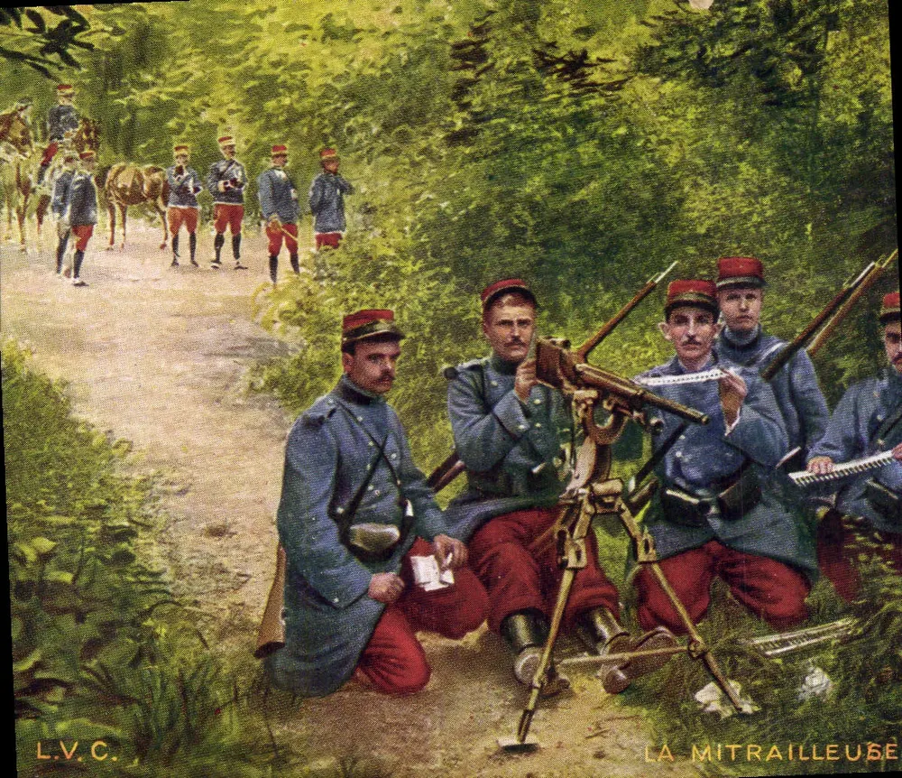 Soldados franceses com a metralhadora — L.V.C. — n° 12201 - Frente