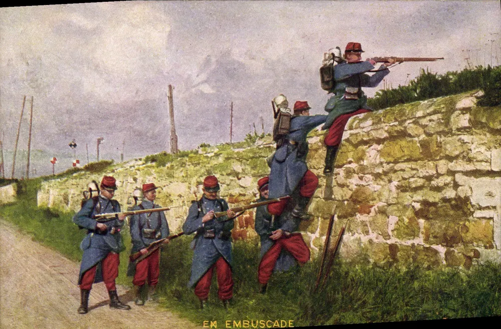 Soldados em emboscada — cena de guerra — editor não identificado - Frente