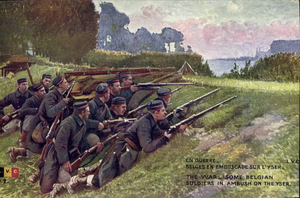 Belgien in der Schusslinie am Yser — Der Krieg — Einige belgische Soldaten in der Schusslinie am Yser — L.V.C. — Serie D Nr. 2 - Vorderseite
