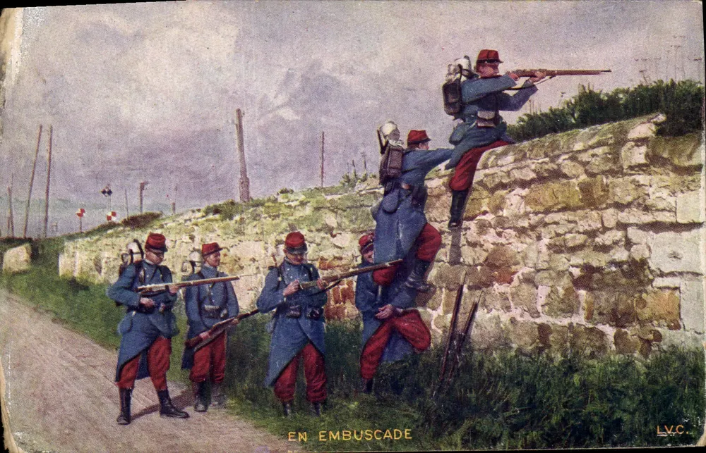 Soldados em emboscada — cena de guerra — L.V.C. - Frente