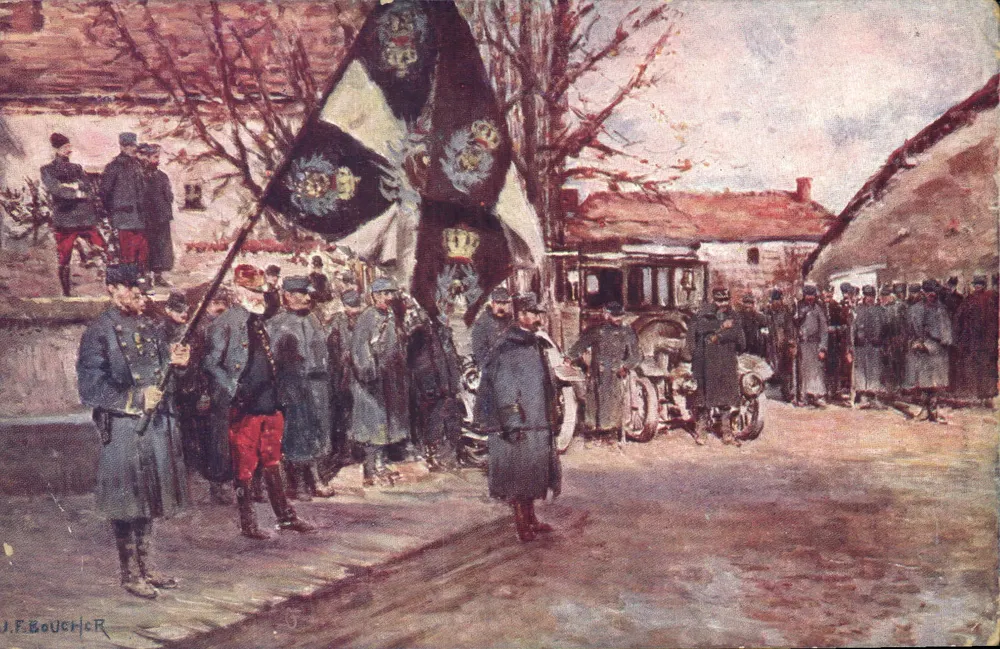 Eroberung der deutschen Flagge durch das 97. Reserveinfanterieregiment in Montzéville — J.-F. Bouchor, Verlag M. Bézannes - Vorderseite