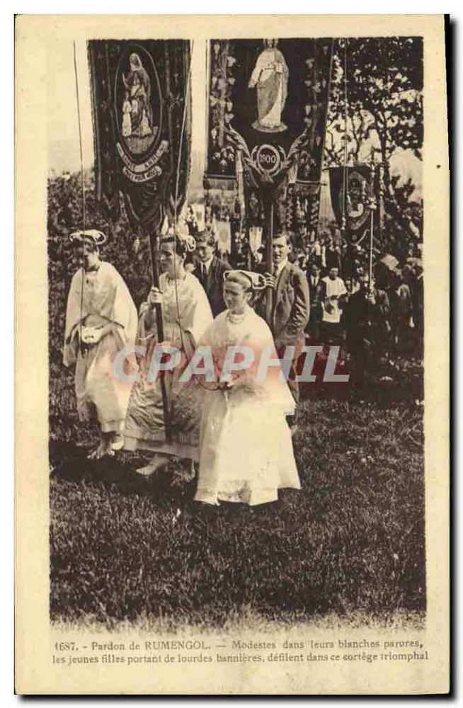 Pardon von Rumengol — junge Mädchen, die Banner in einer triumphalen Prozession tragen — Le Donré, phot. Châtenalin - Vorderseite