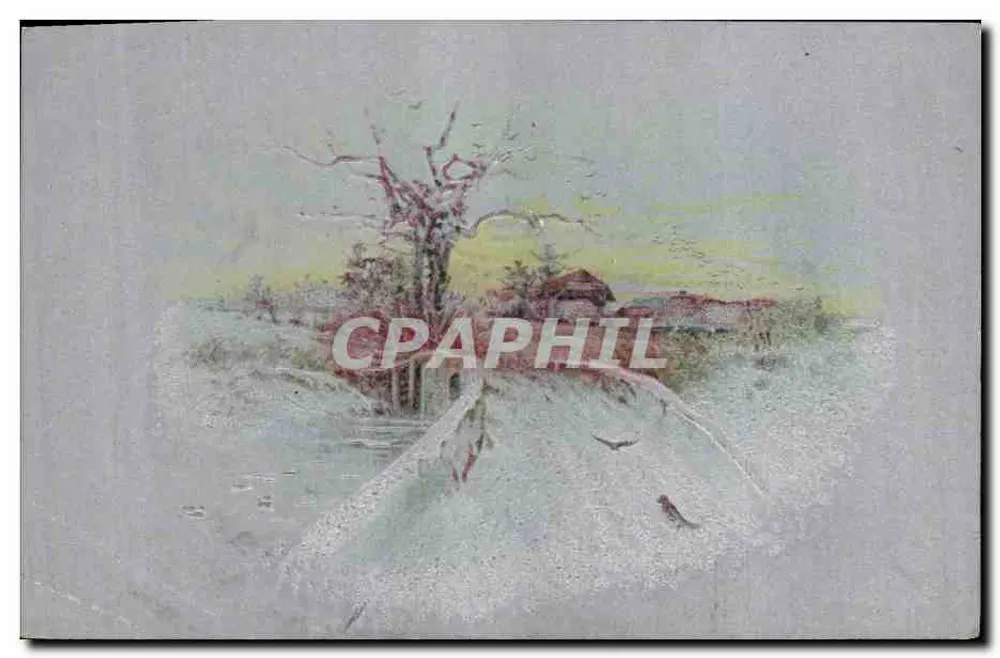 Paesaggio invernale — casa e albero nudo — editore non visibile - Recto