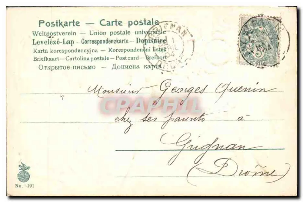 Ave carregando uma carta — Boas férias — S.M.W. No. 191 - Verso