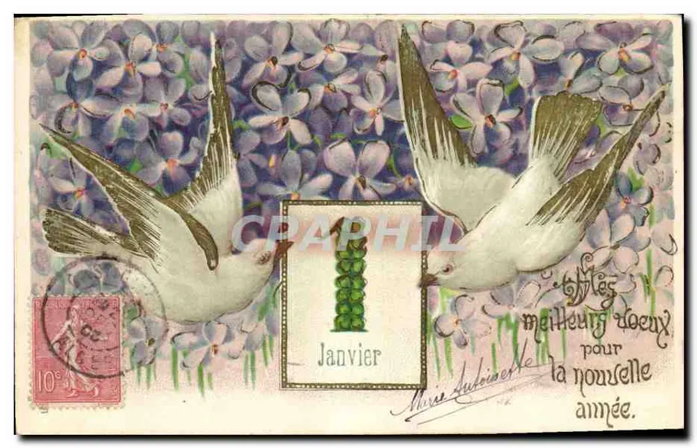 Dois pássaros no meio de lilases — Janeiro — editor Marie Lutoinacelle - Frente