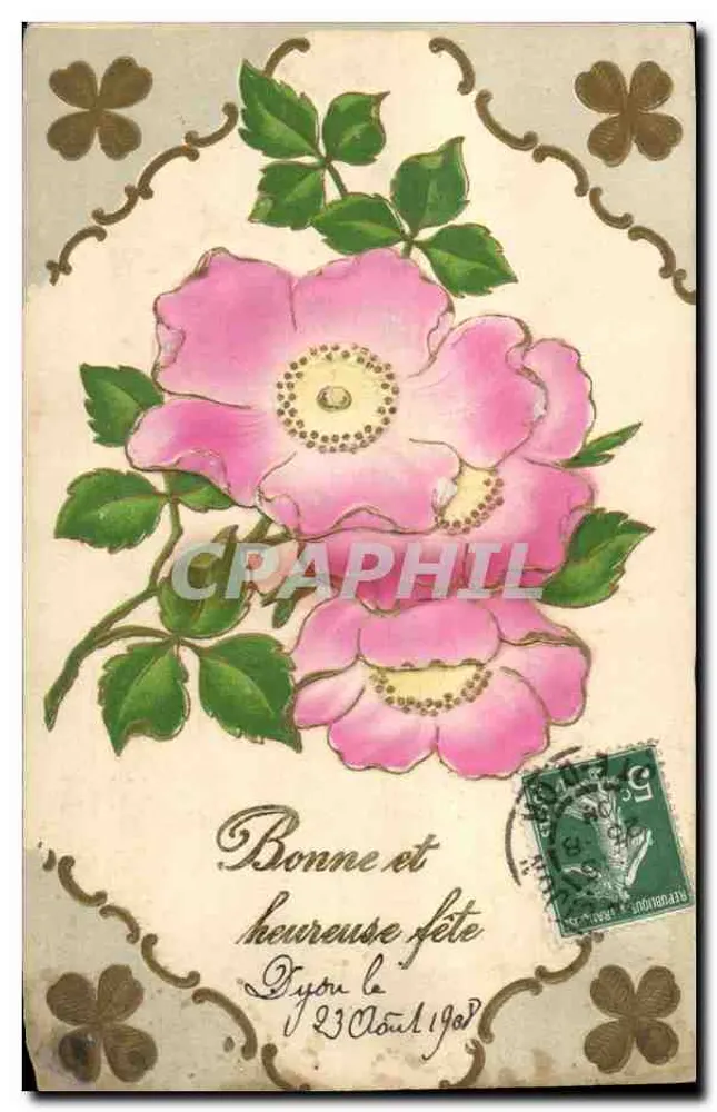 Flores de rosa — carta de vœux — editor não visível - Frente