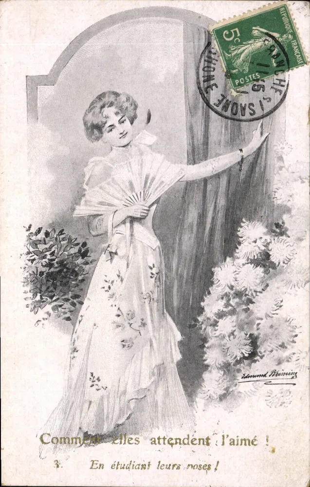 Junge Frau in blühender Robe — Garten-Szene — Verlag Edmond Brézine, n°3 - Vorderseite
