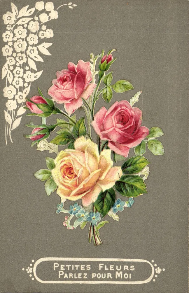 Arranjo de rosas — 'Pequenas flores, falem por mim' — editor não identificado - Frente