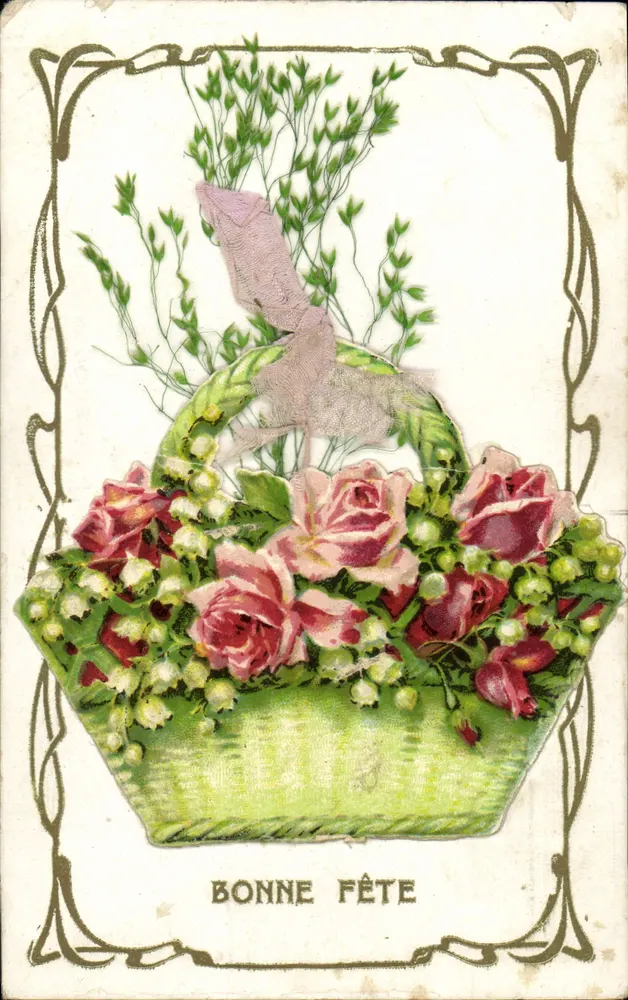 Bouquet de roses dans un panier — Bonne fête — Editor não identificado, número de série não visível - Frente