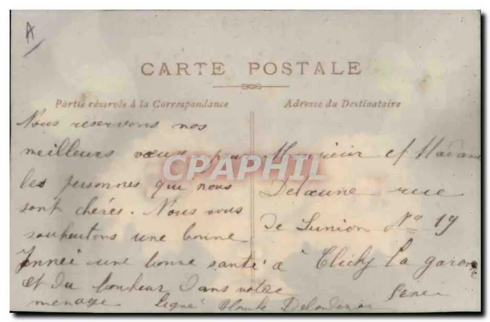 Arranjo de violetas — Boa Ano — Carta postal decorativa - Verso