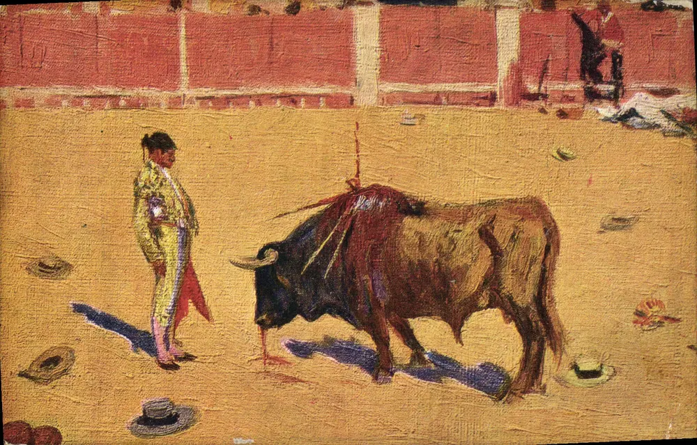 Torero e touro em uma arena — Edições Victoria N. Coll Saltet, Barcelona — N° 511 - Frente