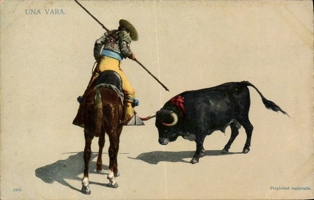 Een matador op paard met een toro — Een vara — onbekende uitgever, n° 5885 - Voorkant
