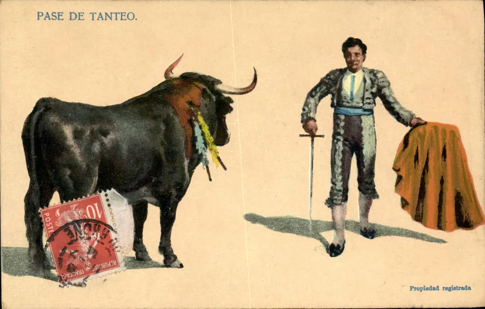 Pase de Tanteo — cena de tauromaquia — editor desconhecido, número de série não visível - Frente