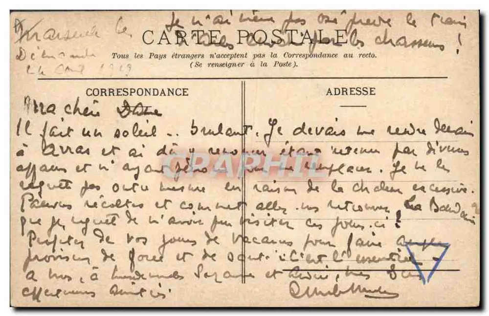 Chute du Picador — scène de tauromachie — MOULOUF - MARSEILLE - Verso