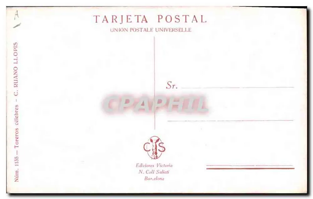 Un Volapié, Varelito — Torero na arena — C. Ruano Llopis, N° 1135 - Verso