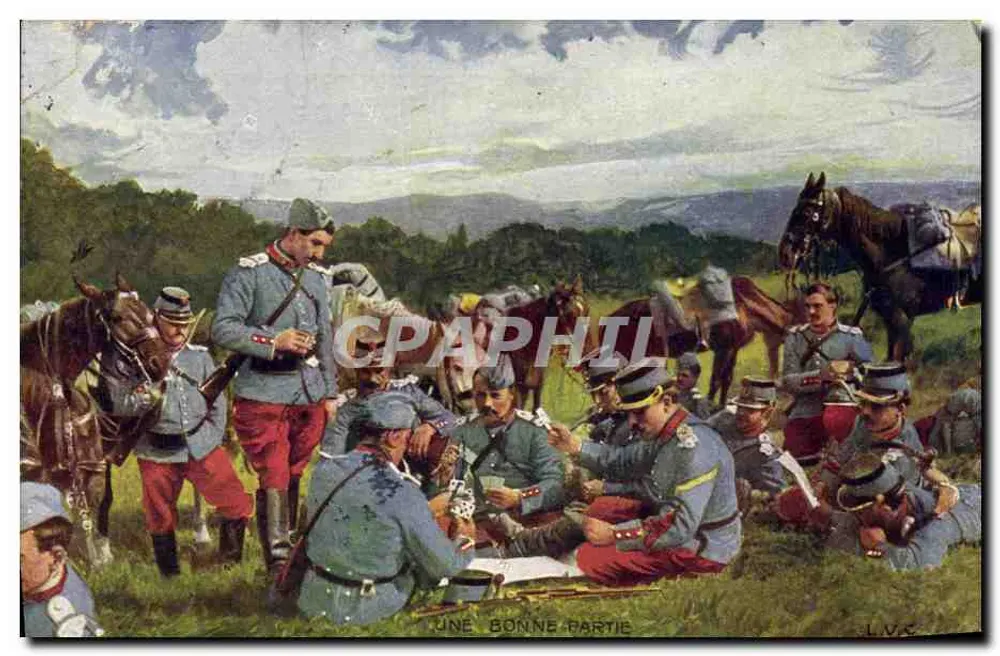 Soldaten in Felduniform, die Karten spielen — LVC — LVC-Ausgabe - Vorderseite