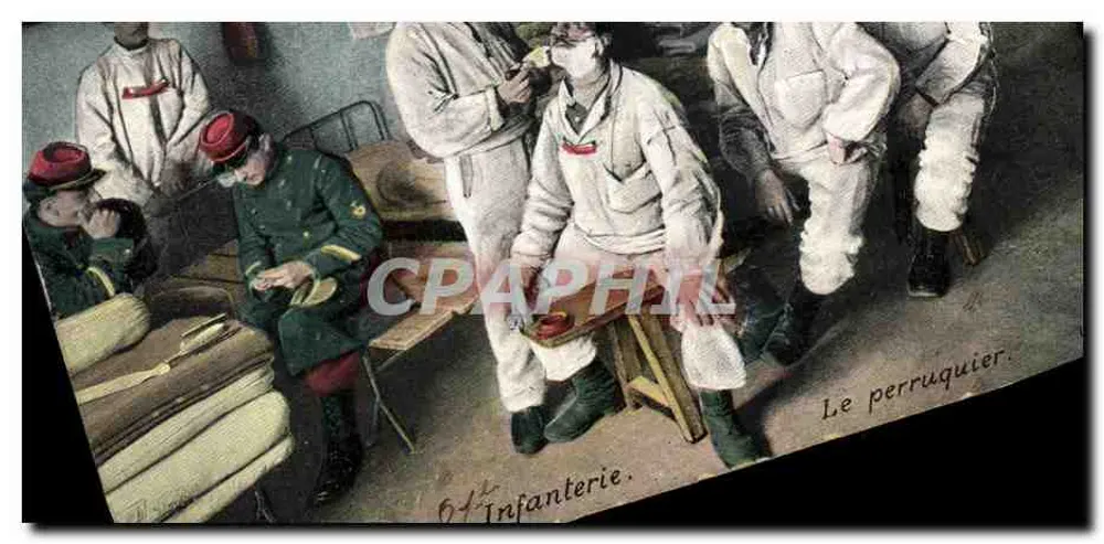 Le perruquier — scène d'infanterie — éditeur imprimeur non visible - Vorderseite