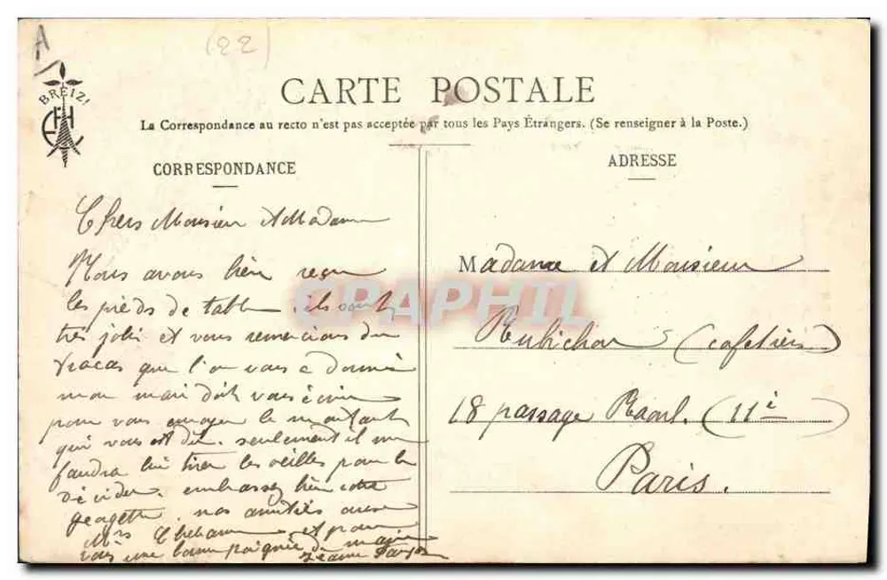 As Coiffes Bretãs — Coleção E. Hamon — n° 555 - Verso