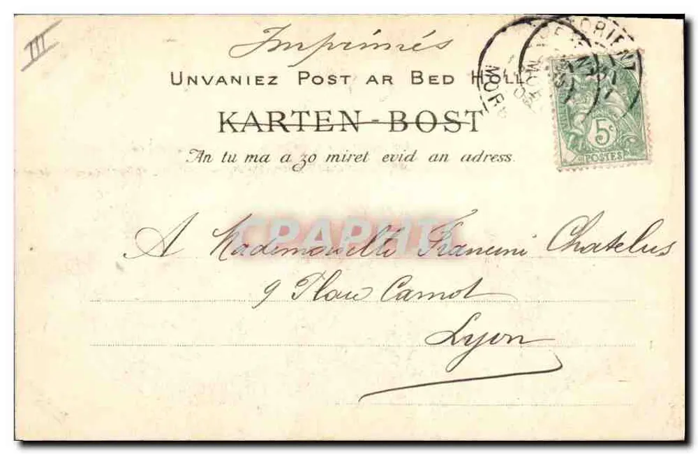 Jovem Bretão — Coleção VIIIb, Quimper — n° 1208 bis - Verso