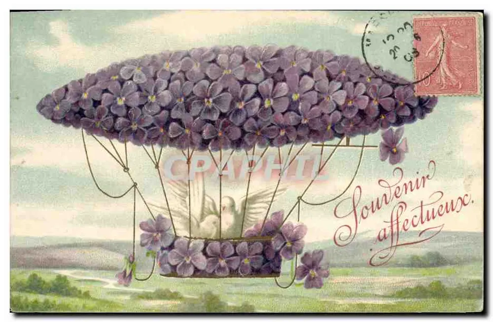 Balão com flores violetas — com pomba — editor não visível - Frente