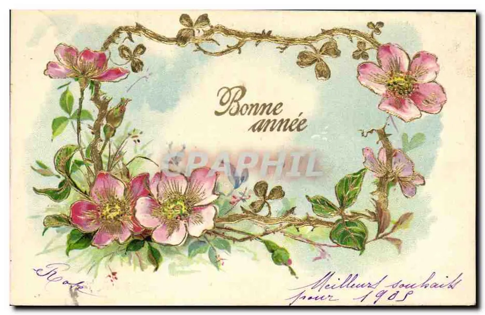 Flores de rosas — Boa ano — Melhores desejos para 1905 — editor não visível - Frente