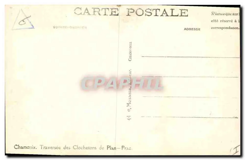 Chamonix. Travesía de los Clochetons de Plan-Praz — editor G. Monnier, Chamonix - Reverso