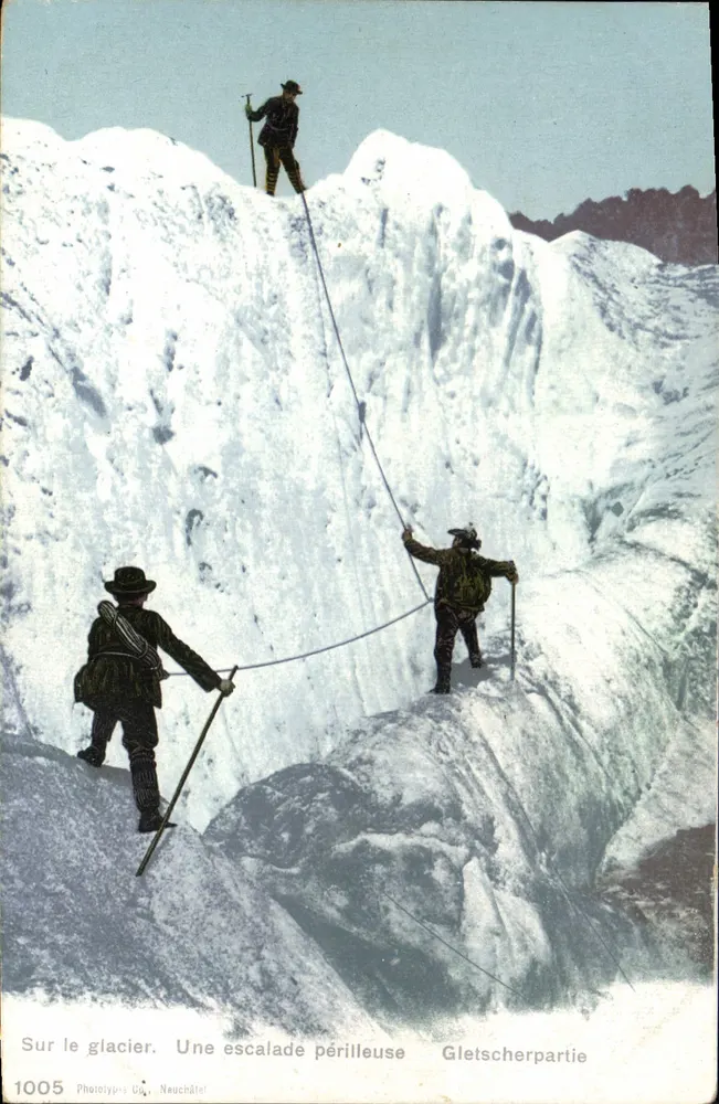 No gelo. Uma escalada perigosa — Fototipia G. Neuchâtel — n° 1005 - Frente