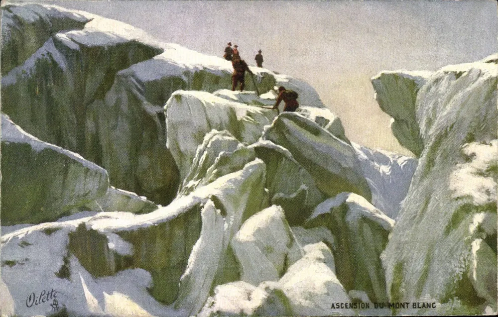 Ascensão do Mont Blanc — vista do caminho perigoso — Oilette, série 143, Tuck - Frente
