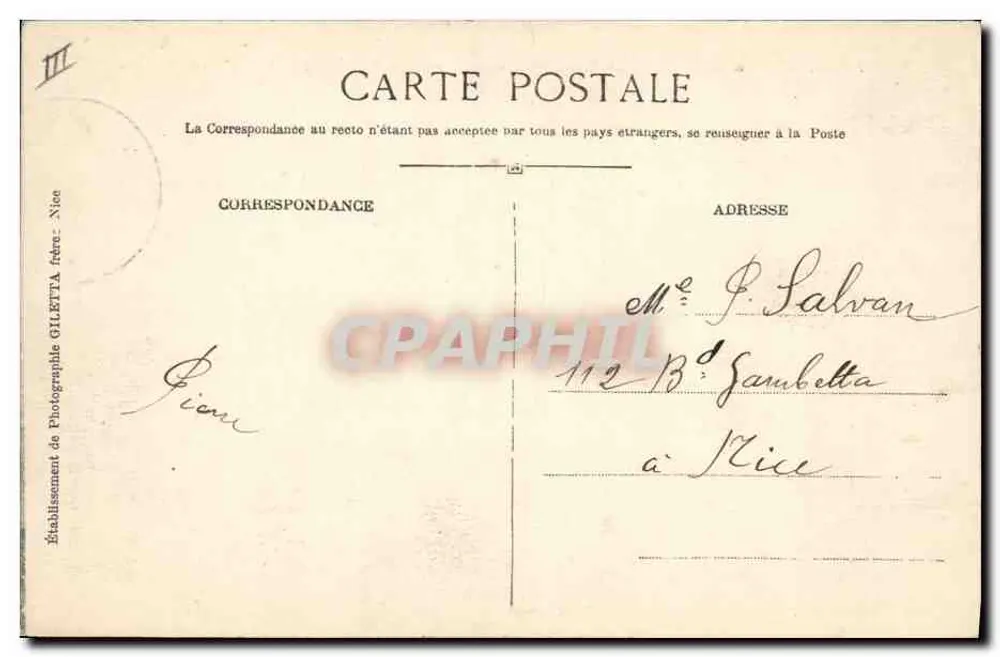Le Grand Cimon de RABUONS — alt. 3000 m — Vallée de Tinée (A.-M.) — Édition Giletta, phot. Nice - Rückseite