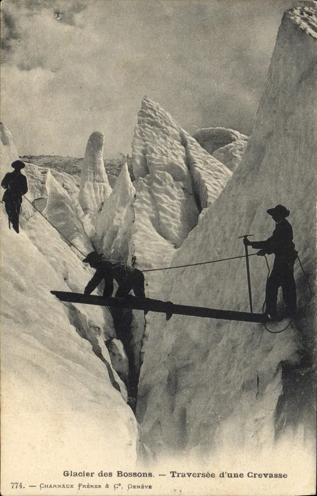 Glacier des Bossons — Überquerung einer Rissstelle — Charnaux Frères & C°, Genf, n° 774 - Vorderseite