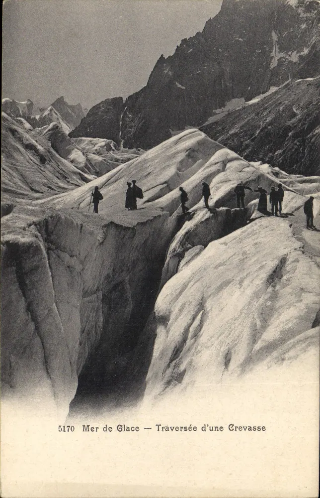 Mer de Glace — Überschreitung einer Schneewehe — Photographie-Verlag Wehrli A.-G., Kilchberg, Zürich, n° 5170 - Vorderseite