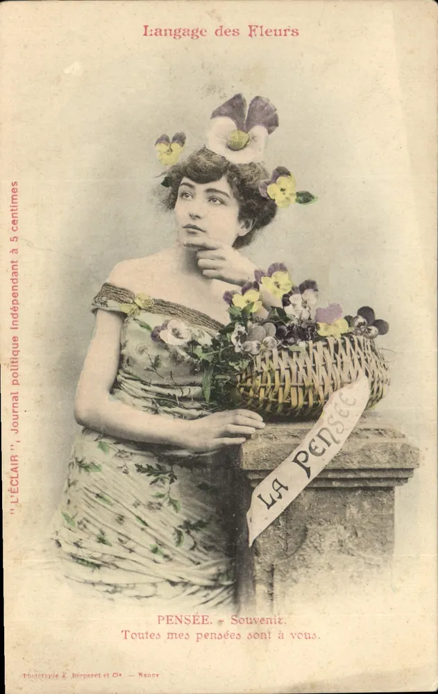 Frau mit einem Korb voller Veilchen — Sprache der Blumen — Phototype J. Bergeret et Cie, Nancy - Vorderseite