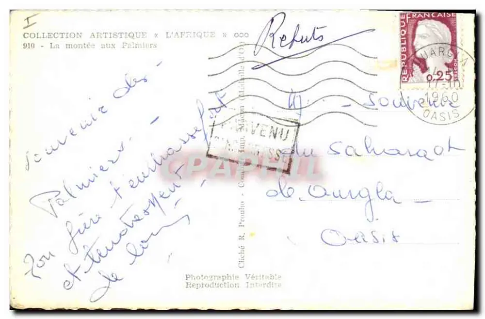Aan de palmbomen — Artistieke collectie « L'Afrika » nr. 910 — Cliché R. Prouha - Achterkant