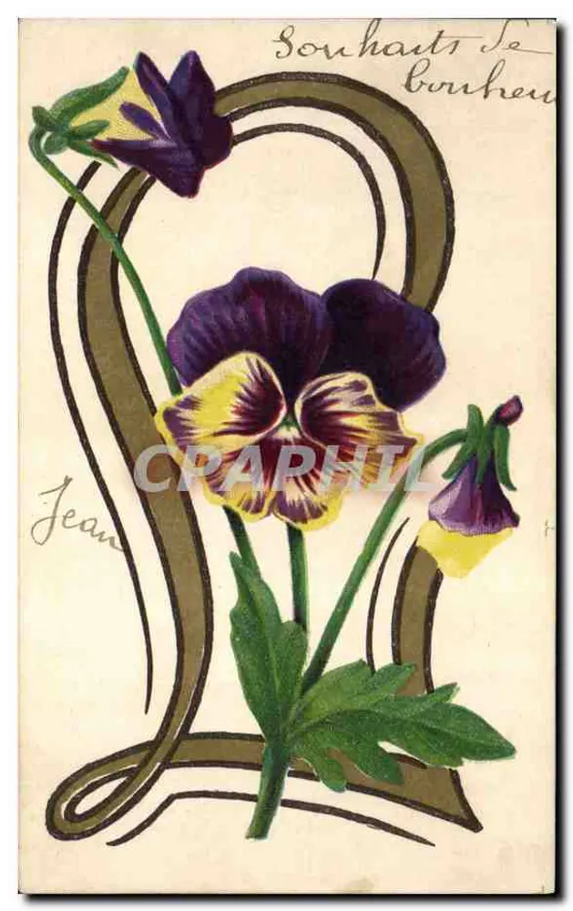 Violette Pansy — Mit einem stilisierten Motiv dekoriert — Verleger Jean - Vorderseite