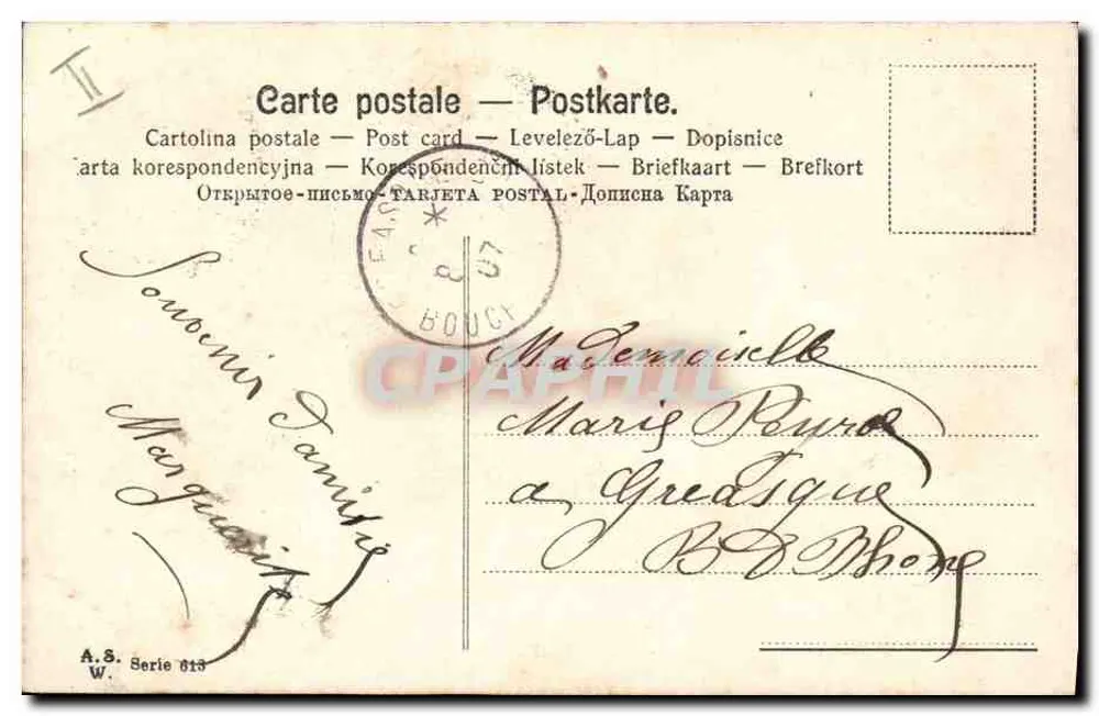 Anfangsbuchstabe M mit Rosen verziert — Verlag A.S. n° 613 - Rückseite