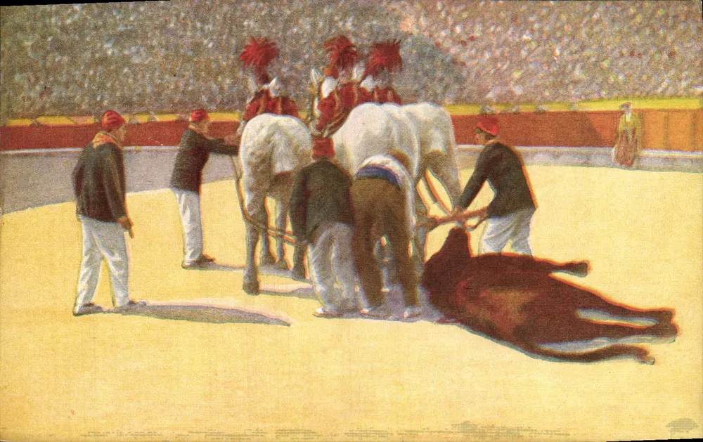 Corrida de touros — cena de fim de luta — Edições Victoria, N. Coll Salieti, Barcelona, N° 10 - Frente