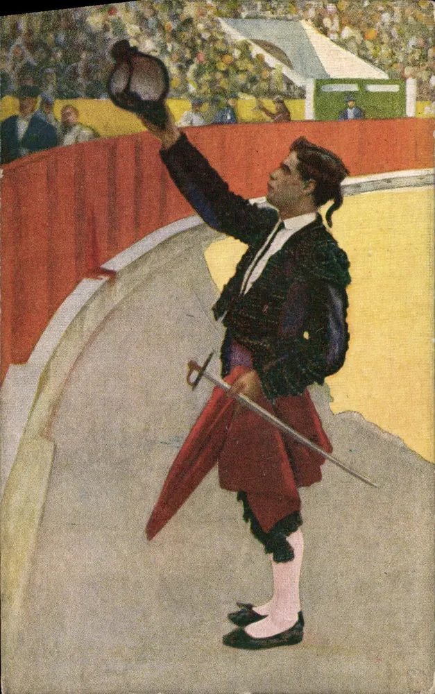 Torero die de menigte groet — Uitgever: Ediciones Victoria N. Coll Sabaté, Barcelona — N° 6 van de serie 'Un brindis' - Voorkant