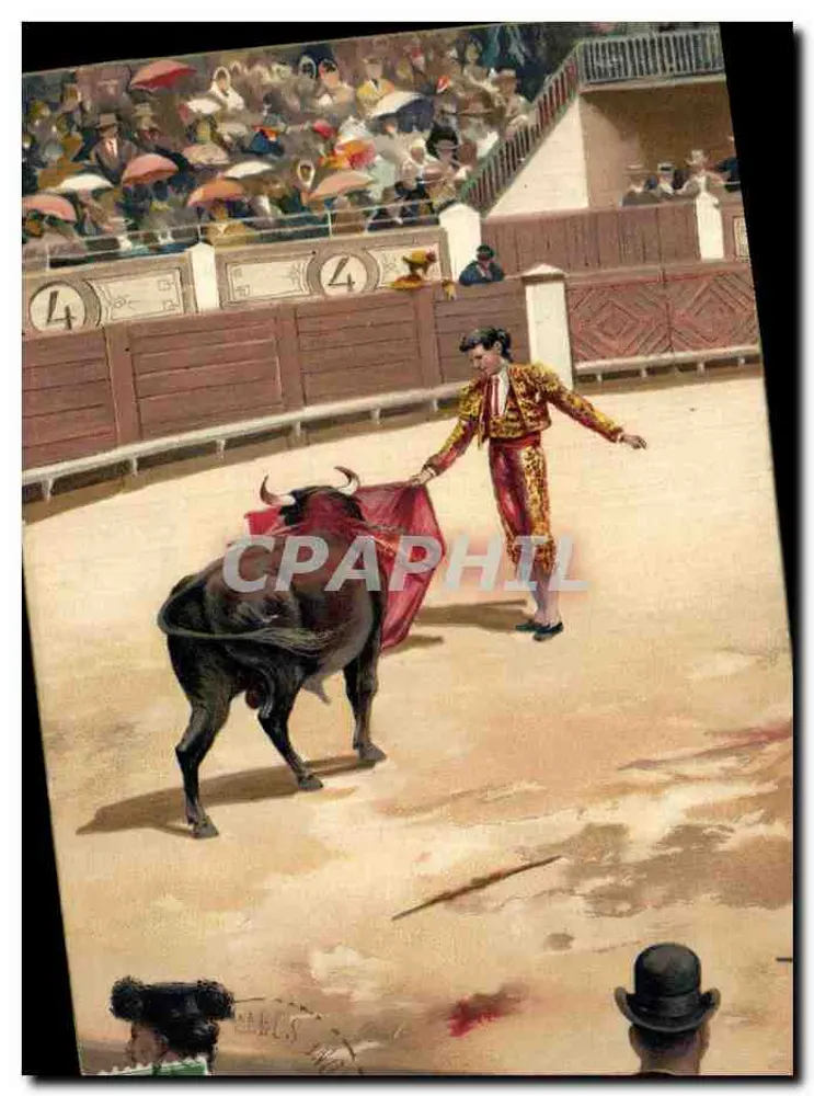 Touro e matador — espetáculo de corrida — K. F. Editeurs, Paris, Série 1747 - Frente