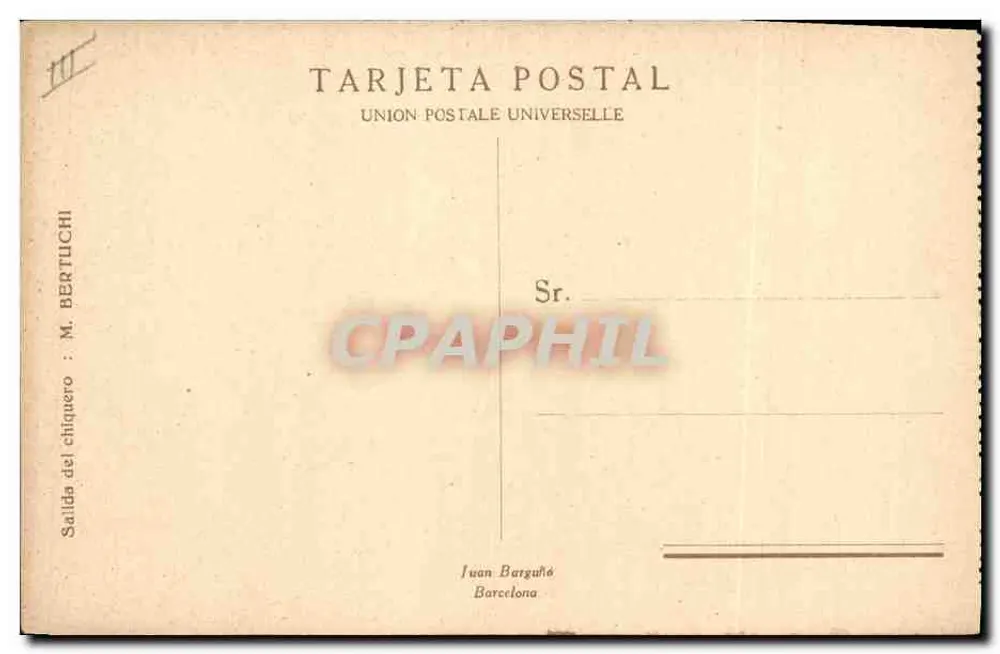 Saída do touro — Tarjeta Postal Union Postale Universelle — Juan Barguñà, Barcelona - Verso