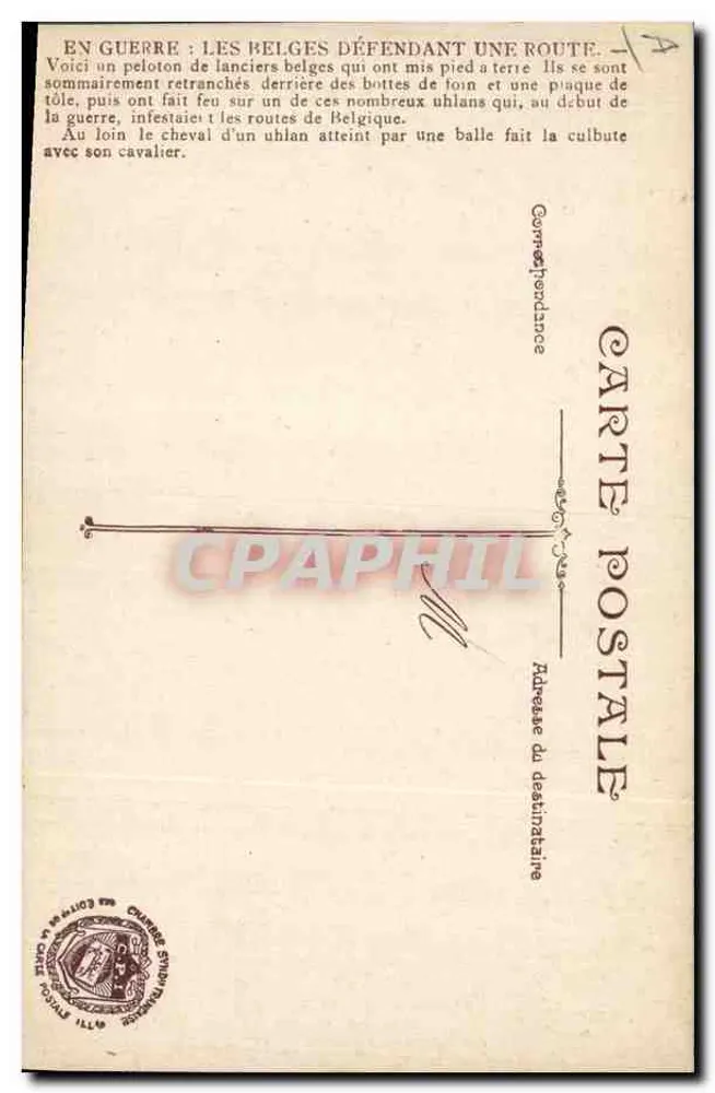 Belgas defendendo uma estrada — L.V.C. — D.5 - Verso