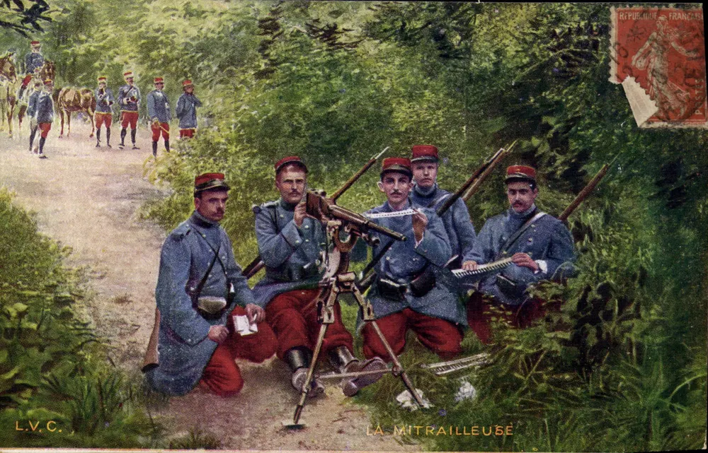Soldados franceses com metralhadora — L.V.C. — República Francesa - Frente