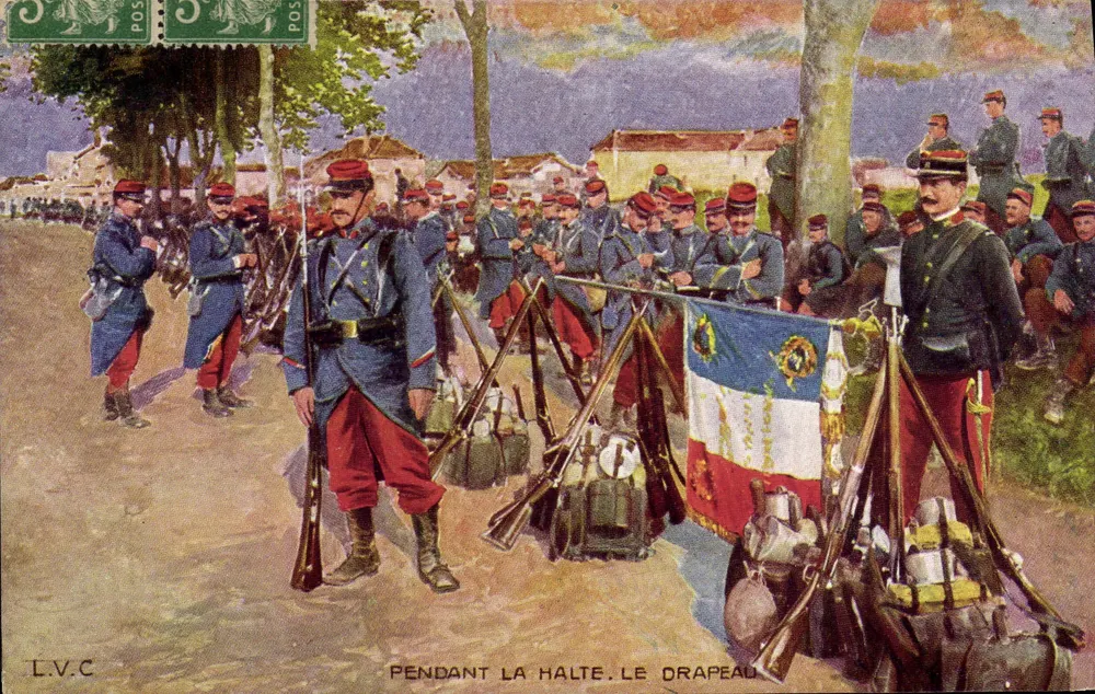 Soldados franceses em halte — O bandeira — L.V.C. - Frente