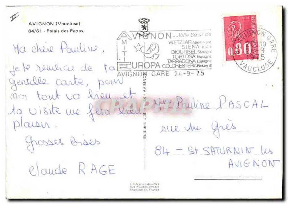 Avignon — 1. Frankreich-Festival — BEC ET GRIFFES - Rückseite